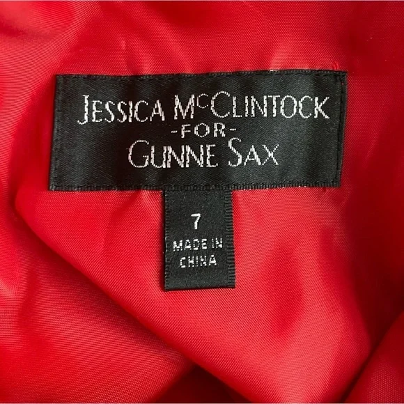Jessica McClintock for Gunne Sax Red Bubble Dress String Crisscross Back - Picture 9 of 14
